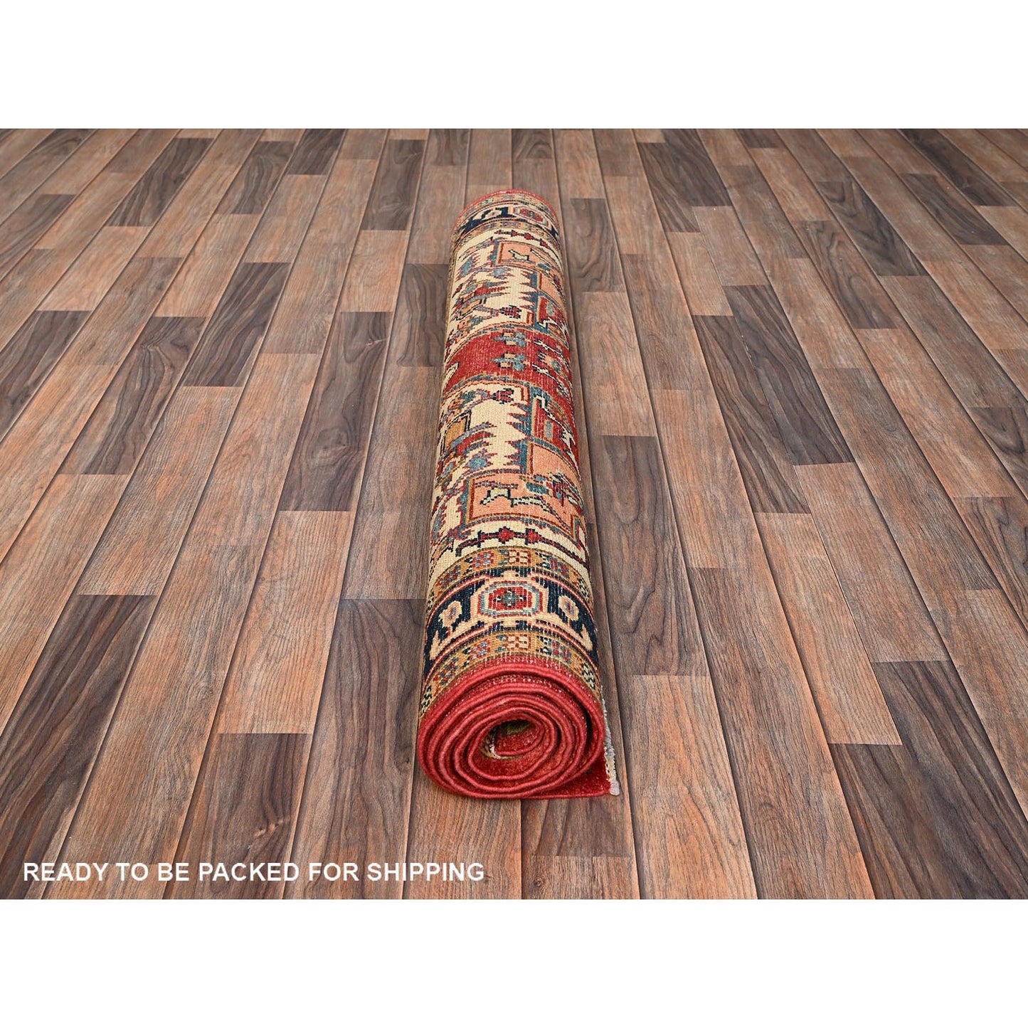 4'X6' Red Hand Knotted Afghan Peshawar With Seeripe Heris Design Wool Rug