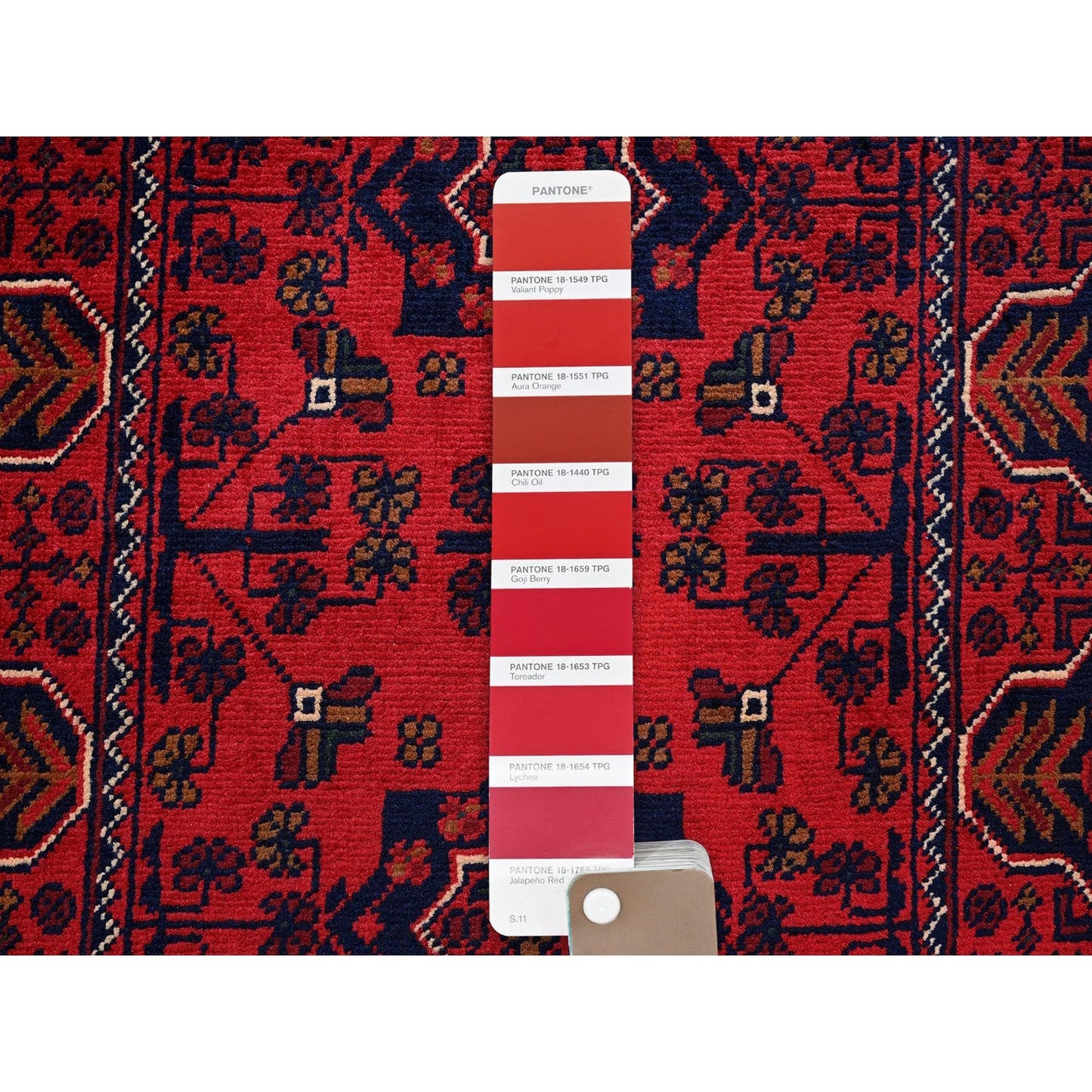 1'9"X4'8" Red Afghan Khamyab Geometric Pattern Wool Hand Knotted Runner Rug