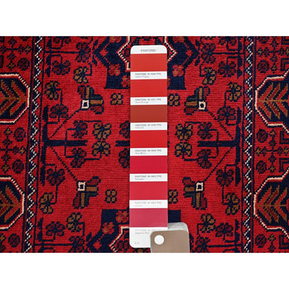 1'9"X4'8" Red Afghan Khamyab Geometric Pattern Wool Hand Knotted Runner Rug