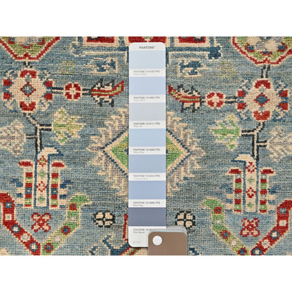 2'9"X12'9" Blue Kazak With Geometric Design Hand Knotted Rug Wool Runner