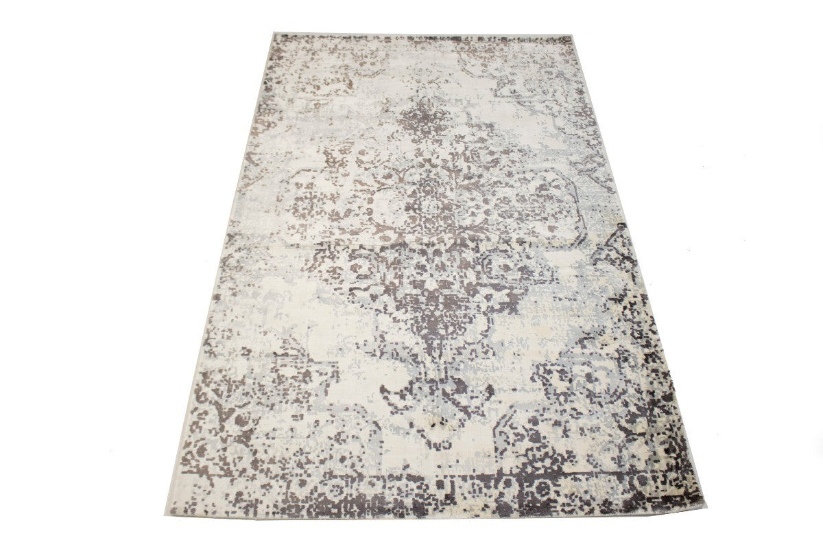 Distressed Brown & Cream Floral 5X8 Muted Hand-Loomed Modern Rug Wool Carpet