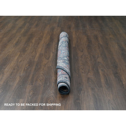 7'9"X7'9" Black Karjihooz Heris Pure Wool Hand Knotted Round Oriental Rug