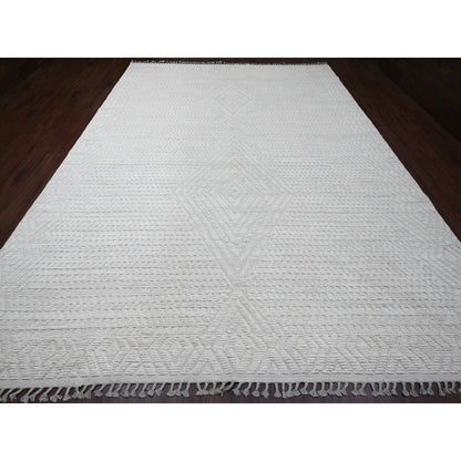 9'10"X14'1" White Moroccan Weave Diamond Pattern Hand Knotted Wool Rug