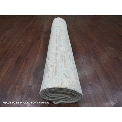 12'X14'8" White Hand Knotted Angora Oushak Leaf Design Wool Oversized Rug