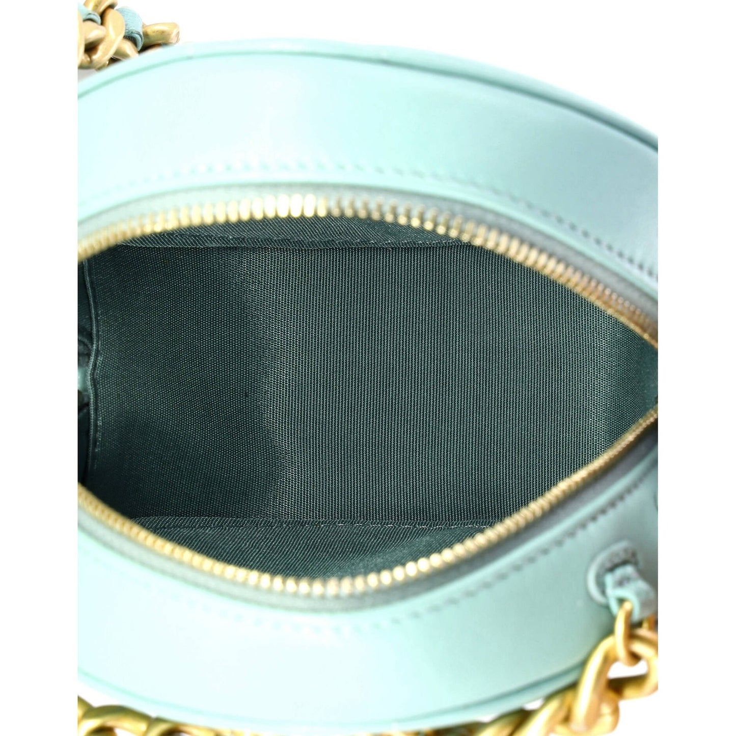 Leather Chanel 19 Round Clutch with Chain Quilted