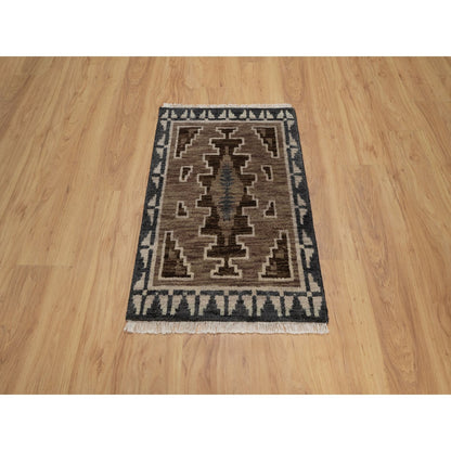 2'X3'1" Brown Hand Knotted Southwest American Indian Design Wool Mat Rug