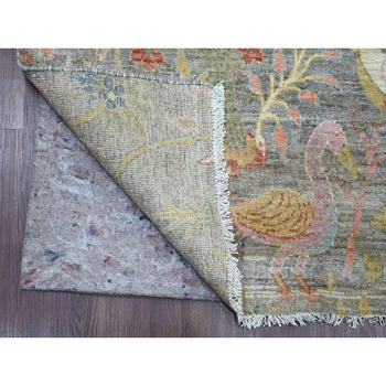 6'X12' Gray Peshawar Birds Design Hand Knotted Soft Wool Runner Rug