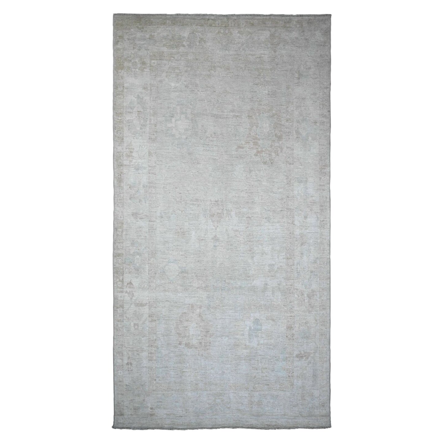 7'8"X14'10" Cloud Gray Hand Knotted Afghan Angora Oushak Wool Runner Rug