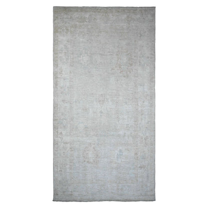 7'8"X14'10" Cloud Gray Hand Knotted Afghan Angora Oushak Wool Runner Rug