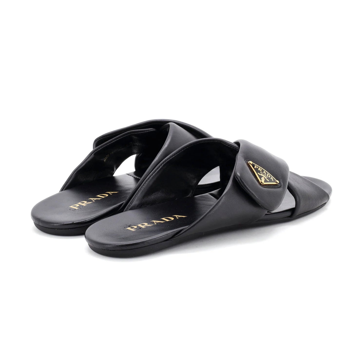 Prada Women'S Triangle Criss Cross Padded Sandals Leather