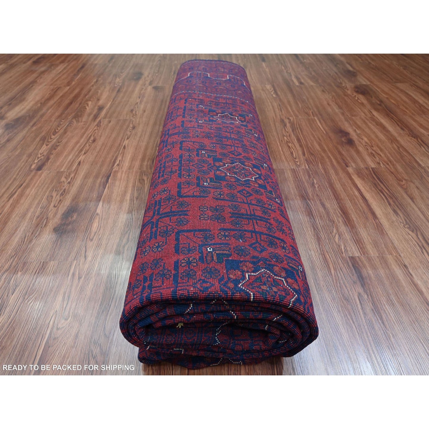 9'9"X13' Deep Red Afghan Khamyab Star Design Hand Knotted 100% Wool Rug