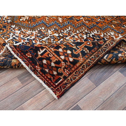 7'4"X10'1" Apricot Orange Vintage Zoroastrian Heris Wool Hand Knotted Rug