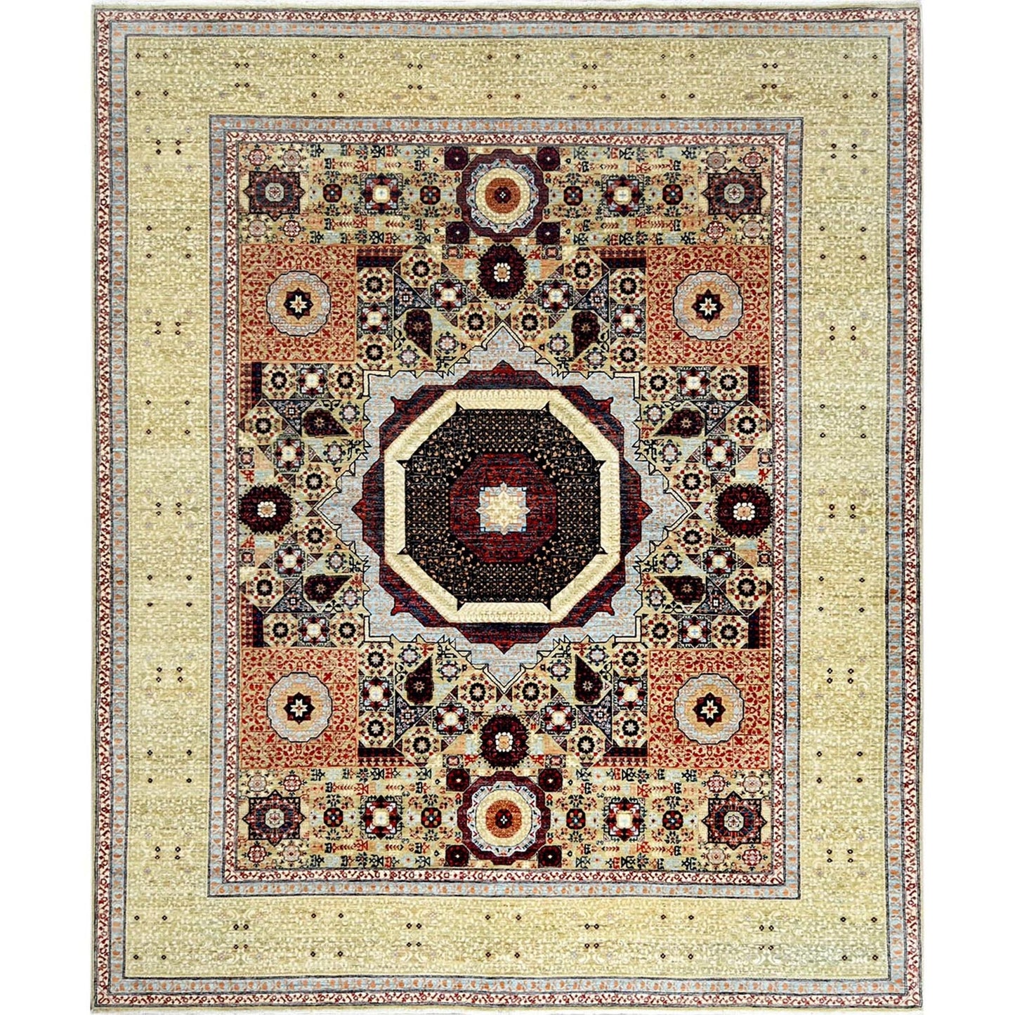 8'2"X10' Green Wool Hand Knotted Super Fine Peshawar 200 Kpsi Rug