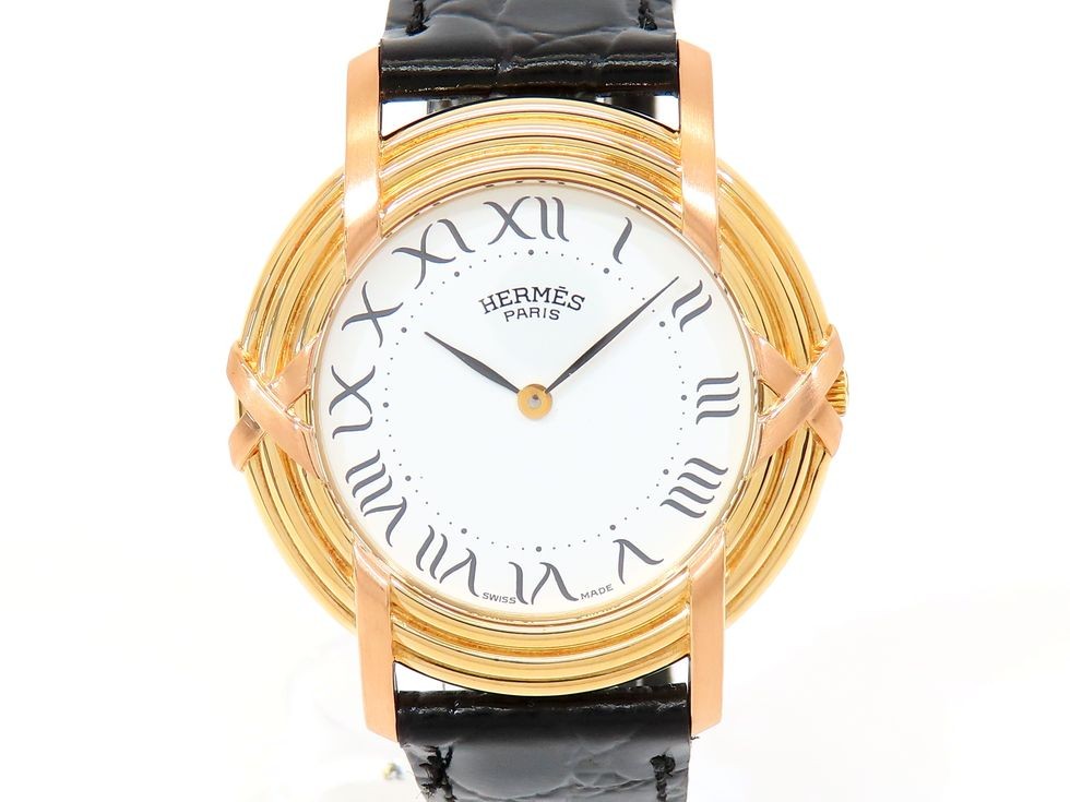 Herms Ruban K18Yg/Pg Gp Aftermarket Leather Strap Quartz Boys' Watch