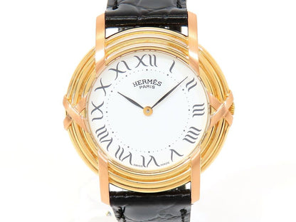 Herms Ruban K18Yg/Pg Gp Aftermarket Leather Strap Quartz Boys' Watch