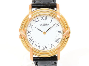 Herms Ruban K18Yg/Pg Gp Aftermarket Leather Strap Quartz Boys' Watch