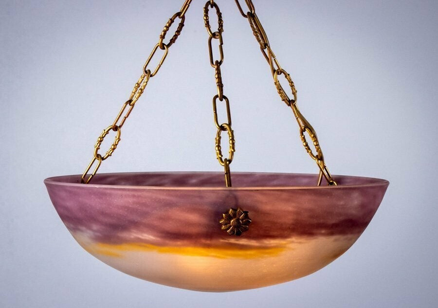 Gv Croismare Signed Chandelier Gilt Bronze Art Glass French Art Deco Excellent