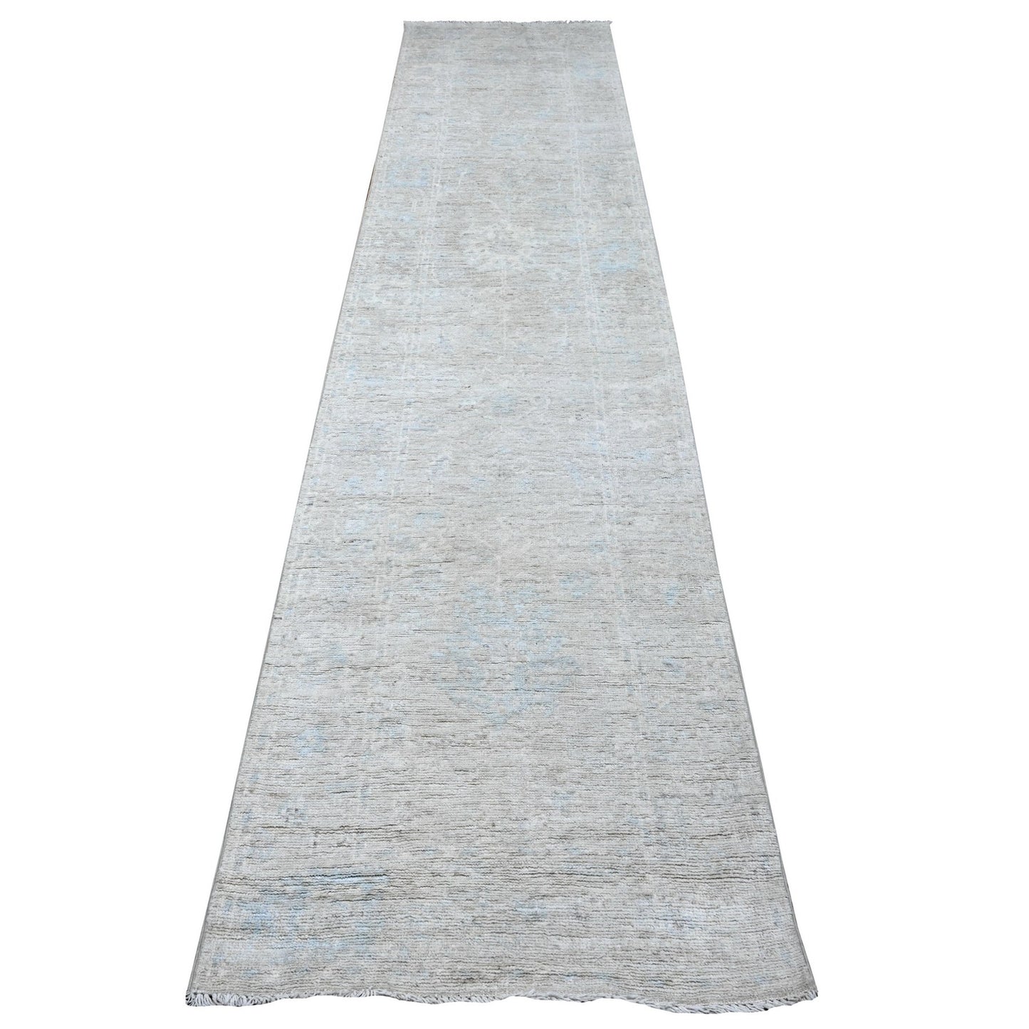 2'8"X12'2" Pure Silver Gray Afghan Angora Oushak Runner Oriental Rug