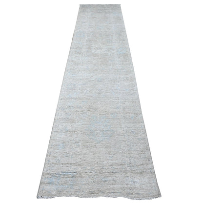 2'8"X12'2" Pure Silver Gray Afghan Angora Oushak Runner Oriental Rug