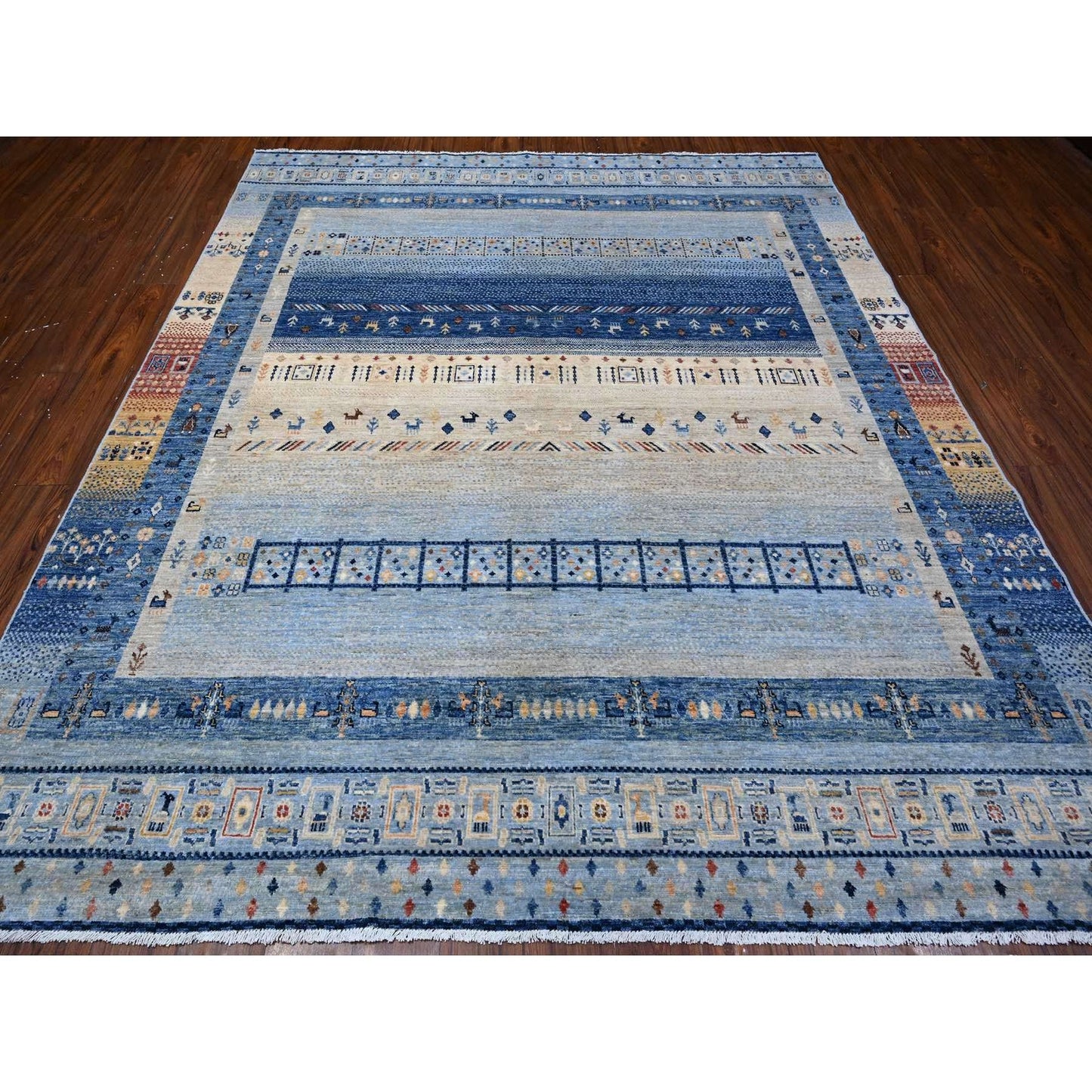 8'3"X9'6" Steel Blue Fine Kashkuli Gabbeh All Natural Wool Oriental Rug