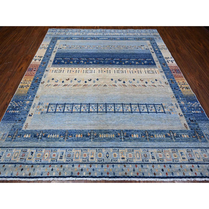 8'3"X9'6" Steel Blue Fine Kashkuli Gabbeh All Natural Wool Oriental Rug