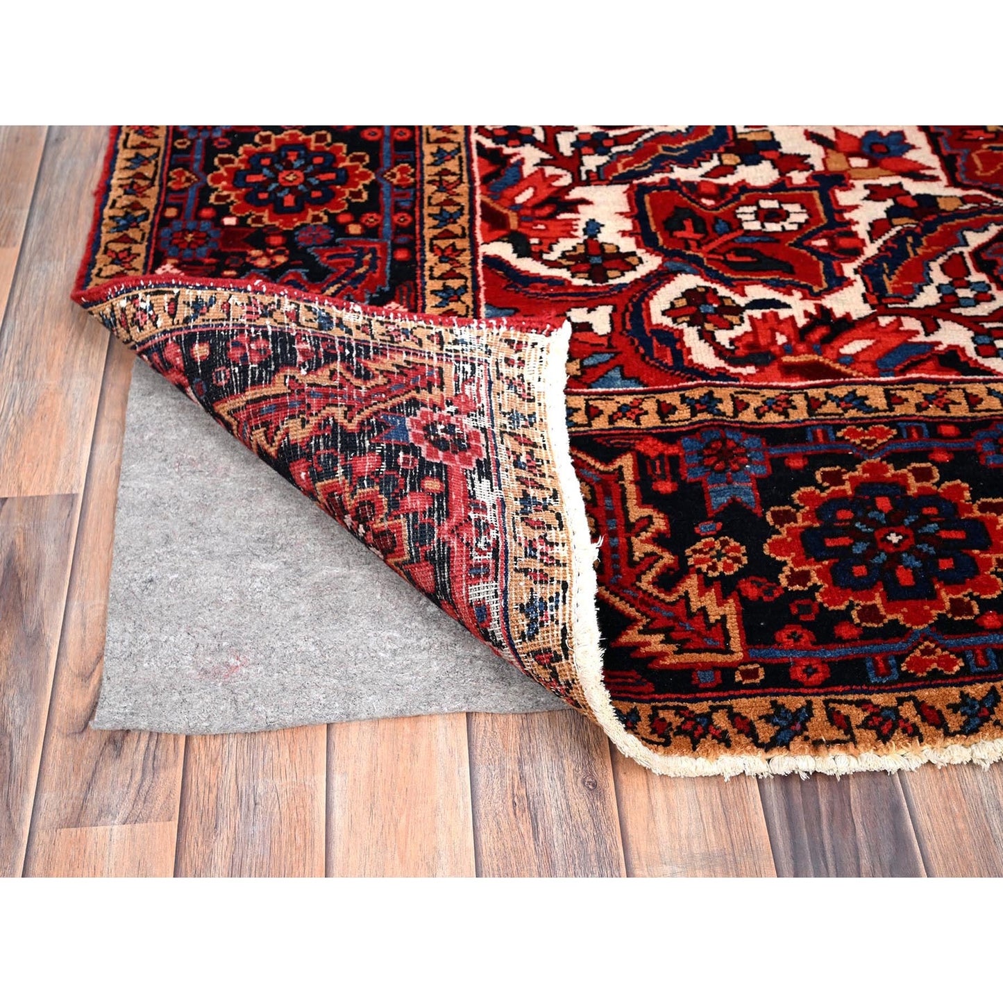 7'10"X10'8" Red Natural Wool Hand Knotted Zoroastrian Antique Heris Rug
