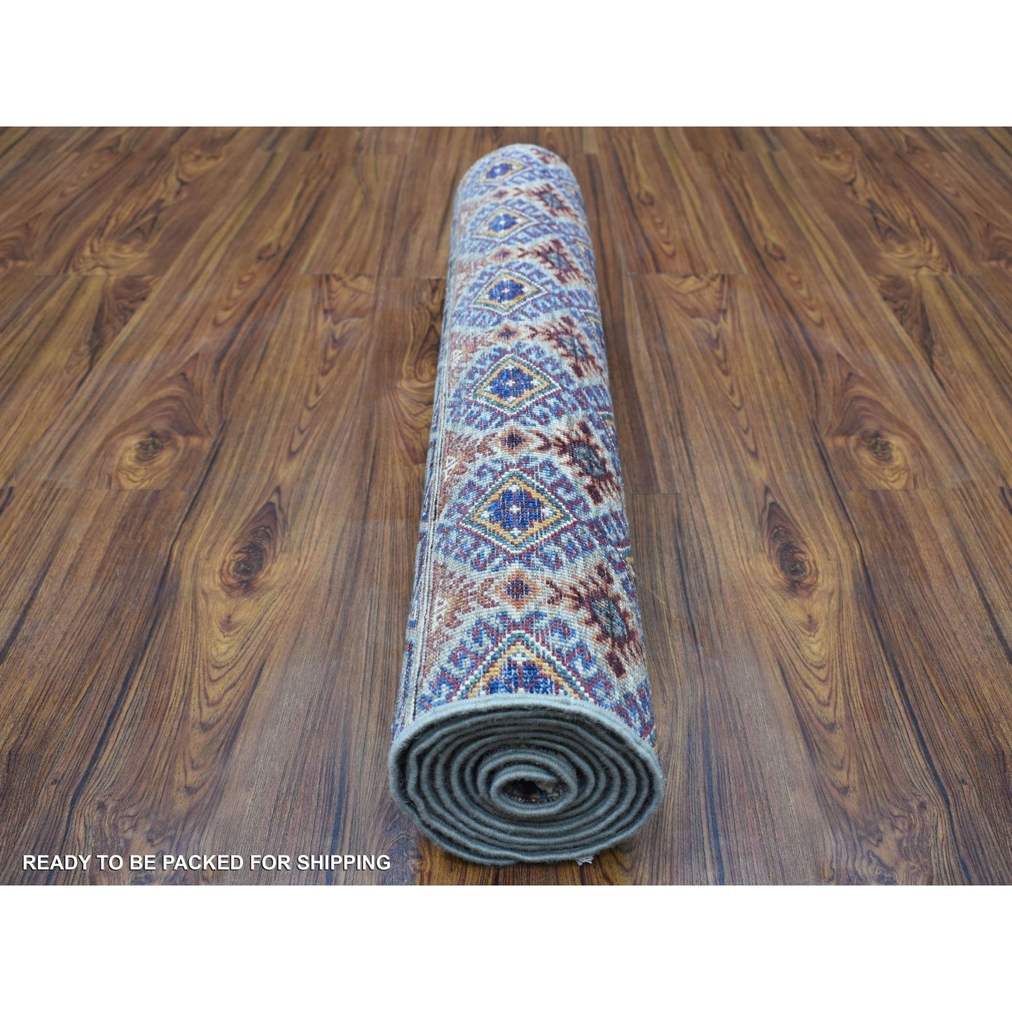 Rug 3'x7'7" Gray Super Kazak Khorjin Design Hand Knotted Pure Wool Runner