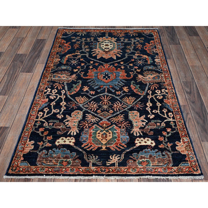 3'X4'10" Midnight Blue Heris All Over Design Hand Knotted Soft Wool Rug