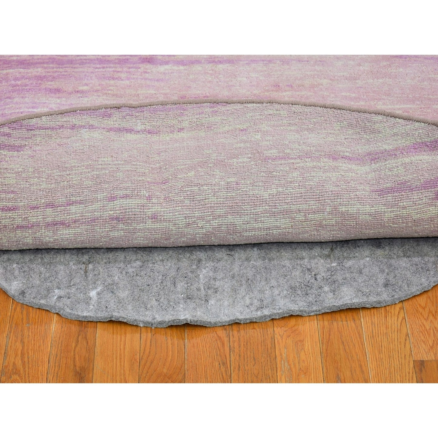 Rug 9'x9' Pink Zero Pile Organic Wool Ombre Design Hand Knotted Round