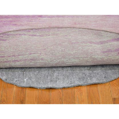 Rug 9'x9' Pink Zero Pile Organic Wool Ombre Design Hand Knotted Round