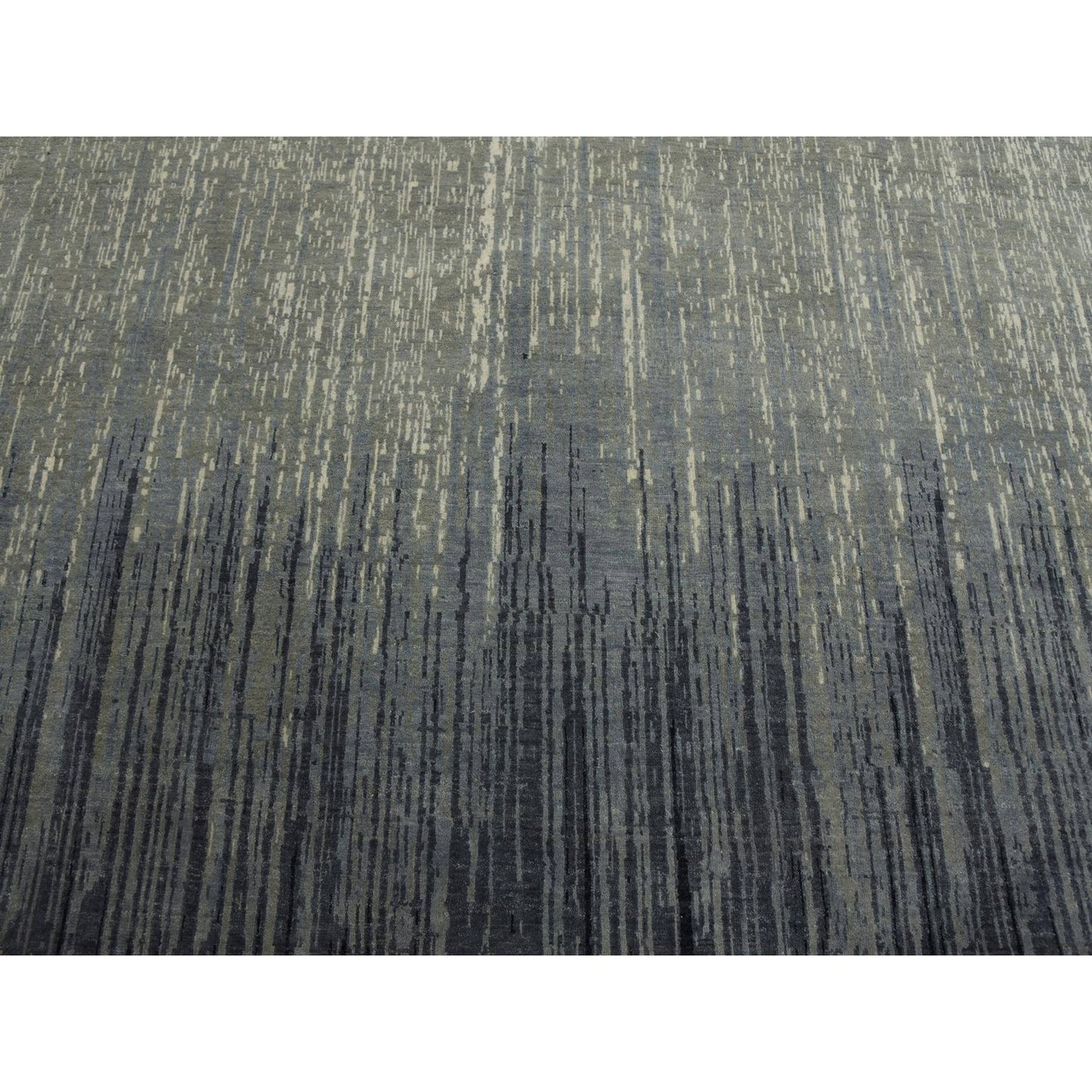 7'10"X8'1" Gray And Black Wool Hand Knotted Modern Ombre Design Round Rug