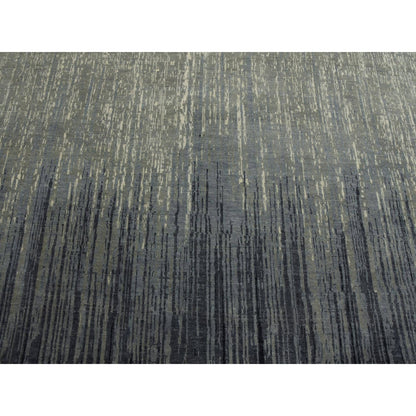 7'10"X8'1" Gray And Black Wool Hand Knotted Modern Ombre Design Round Rug