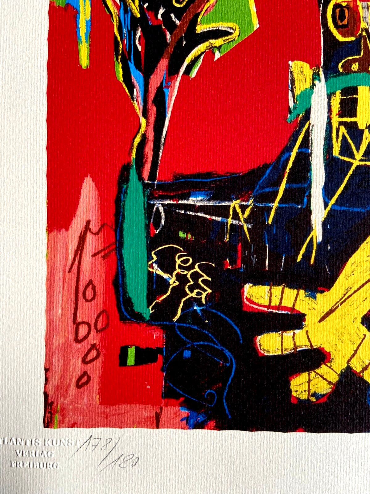 Jean-Michel-Basquiat, Lithograph Coa - Original Signed Numbered In Pencil