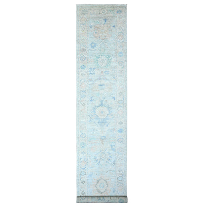 3'X15'9" Oyster Shell Gray Hand Knotted Angora Oushak Wool Xl Runner Rug