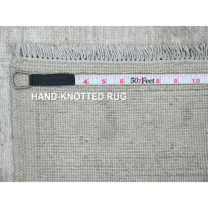 2'8"X15' White Hand Knotted Stone Washed Peshawar Pure Wool Runner Rug