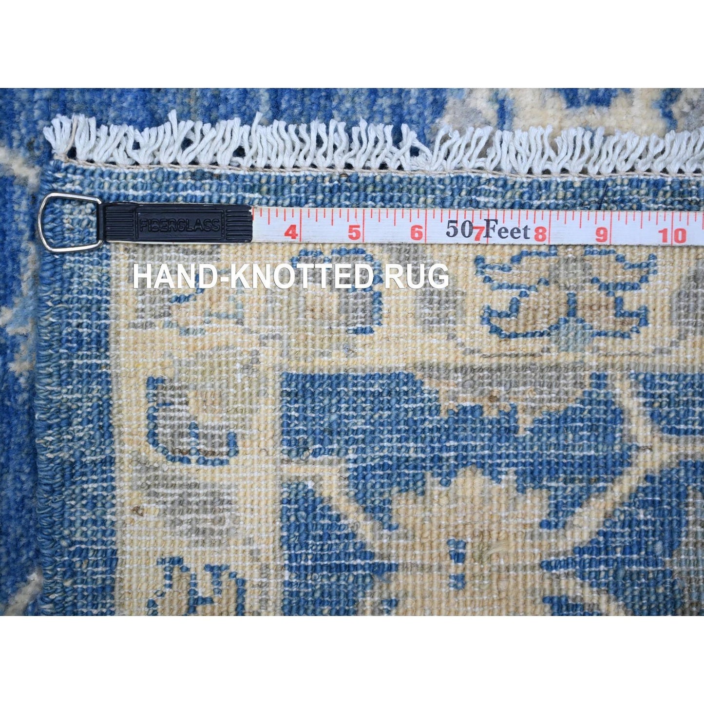 2'8"X11'8" Blue Soft Wool Hand Knotted Finer Peshawar Runner Rug
