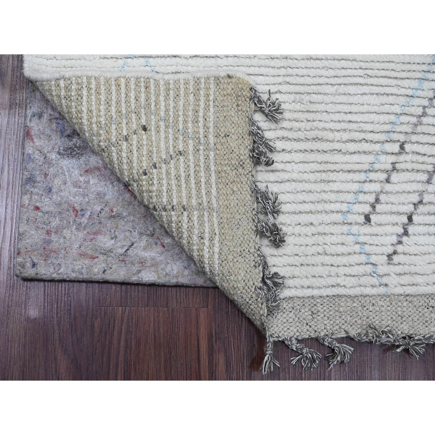 2'5"X10'6" White Geometric Moroccan Weave Wool Hand Knotted Runner Rug