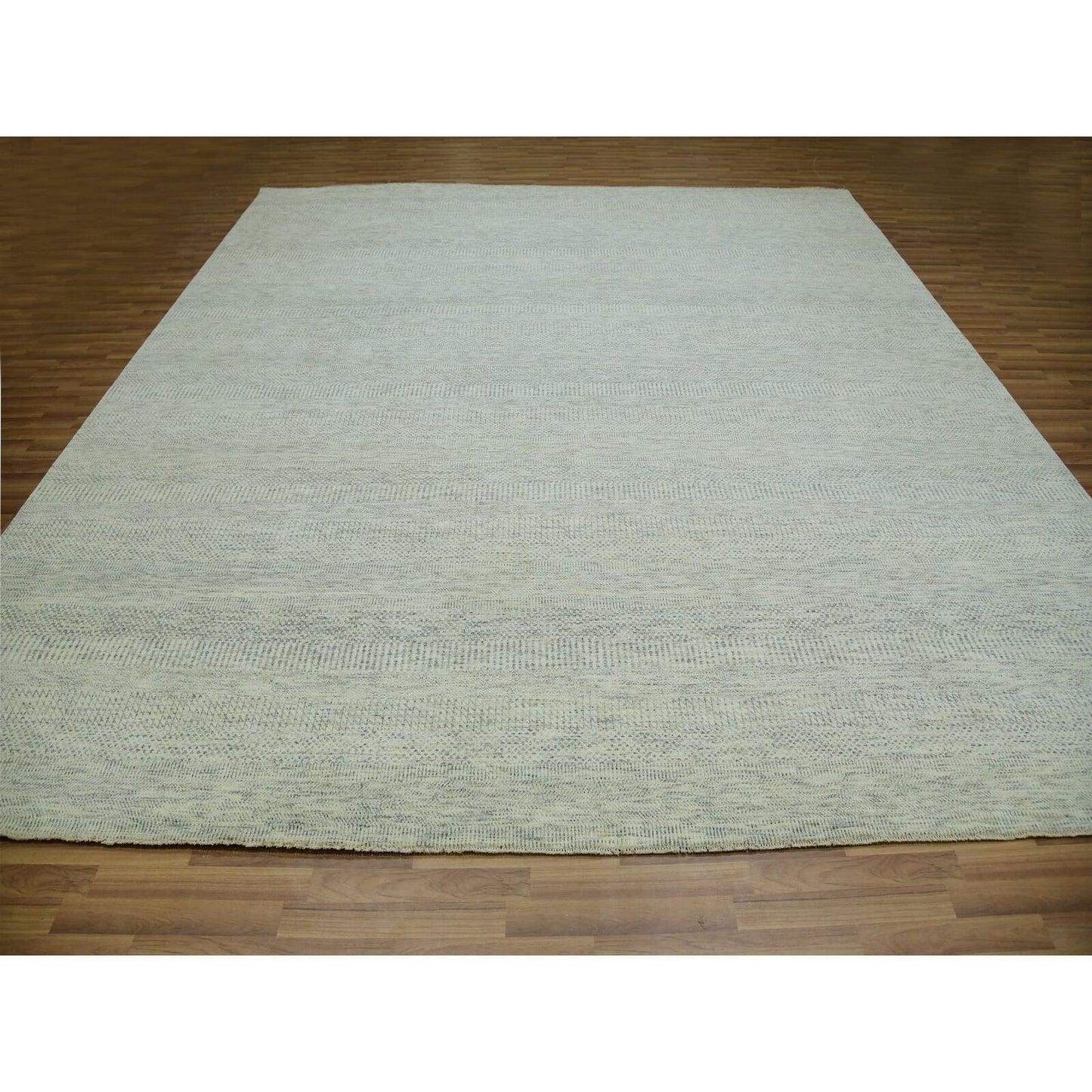 12'X12' Ivory Wool Modern Square Grass Design Hand Knotted Oriental Rug