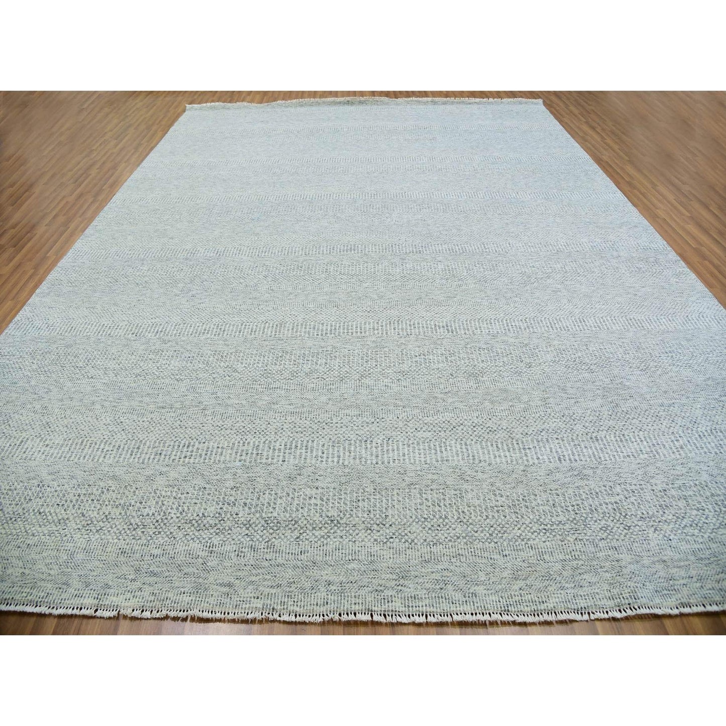 11'1"X15' Chrome Gray Modern Grass Design Natural Wool Hand Knotted Rug