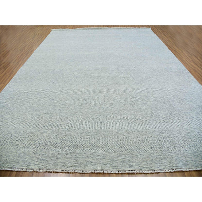 11'1"X15' Chrome Gray Modern Grass Design Natural Wool Hand Knotted Rug