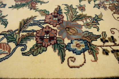 Classic Beige Floral Design Hand-Knotted Oriental