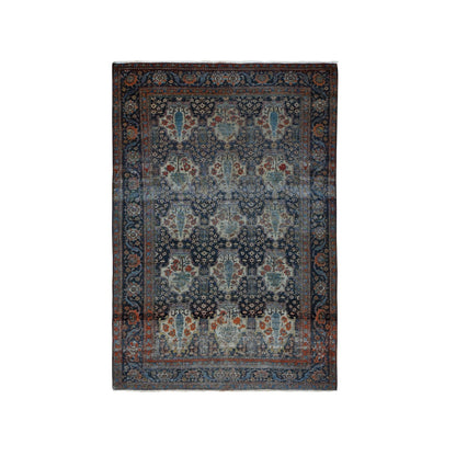 4'1"X6'4" Midnight Blue Antique Zoroastrian Pure Wool Hand Knotted Rug