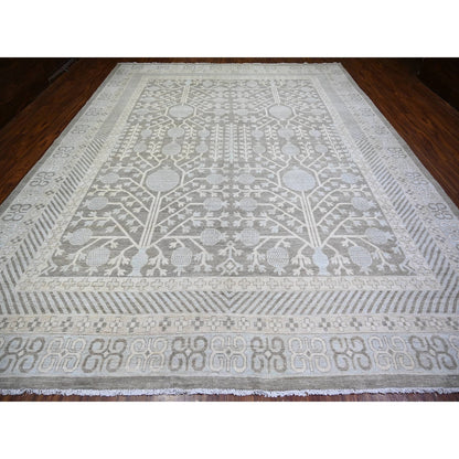11'2"X14'3" Gray Washed Out Peshawar Hand Knotted Pure Wool Oversized Rug