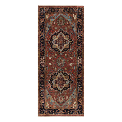 2'7"X6'1" Red Antiqued Heris Re-Creation All Wool Hand Knotted Runner Rug
