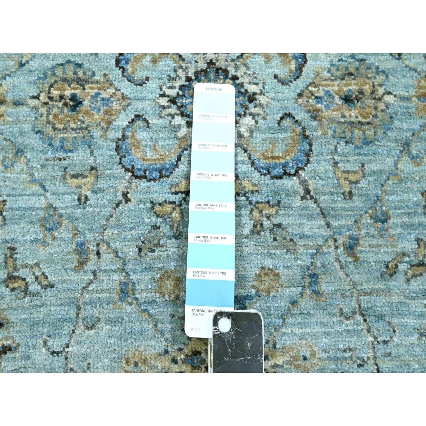 2'6"X14' Blue Shah Abbas Flower Design Pure Wool Hand Knotted Runner Rug