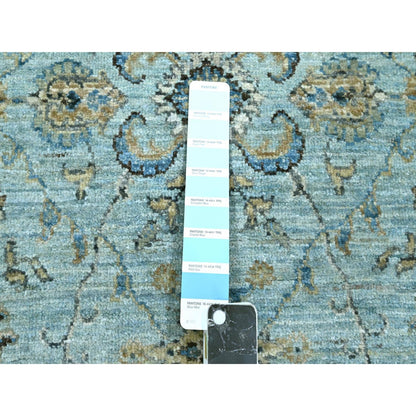 2'6"X14' Blue Shah Abbas Flower Design Pure Wool Hand Knotted Runner Rug