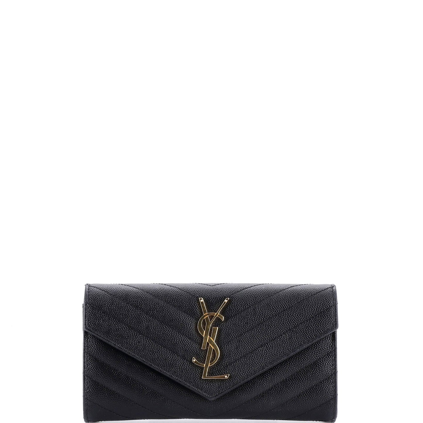 Saint Laurent Classic Monogram Flap Wallet Matelasse Chevron Leather Large