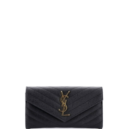 Saint Laurent Classic Monogram Flap Wallet Matelasse Chevron Leather Large
