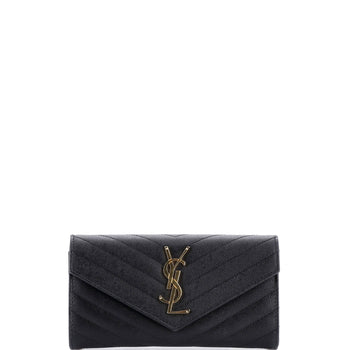 Saint Laurent Classic Monogram Flap Wallet Matelasse Chevron Leather Large