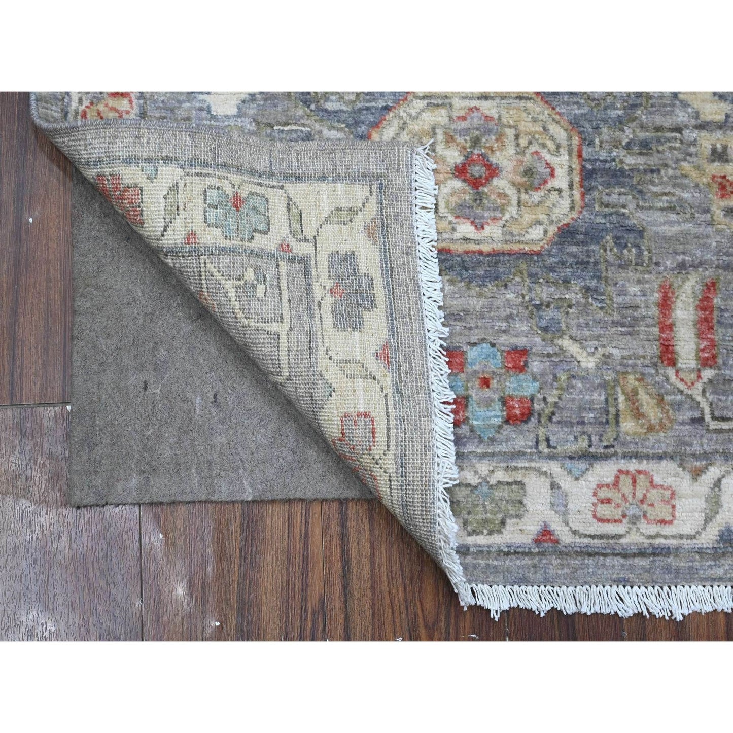 2'6"X6' Gray Aryana North West Zoroastrian Hand Knotted Wool Runner Rug